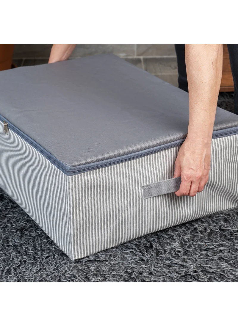 Nacarev 4 Pieces Large Size Line Pattern Printed Gray Bed Base Organizer Storage Storage Set 60x40x20 cm