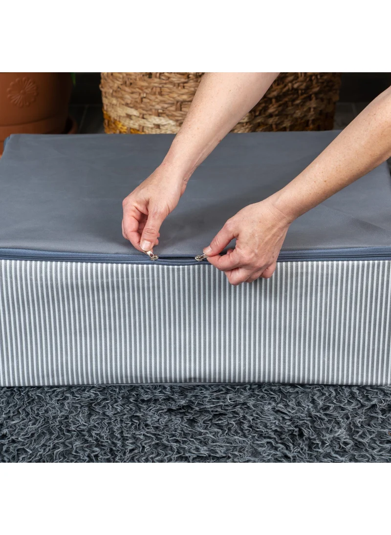 Nacarev 4 Pieces Large Size Line Pattern Printed Gray Bed Base Organizer Storage Storage Set 60x40x20 cm