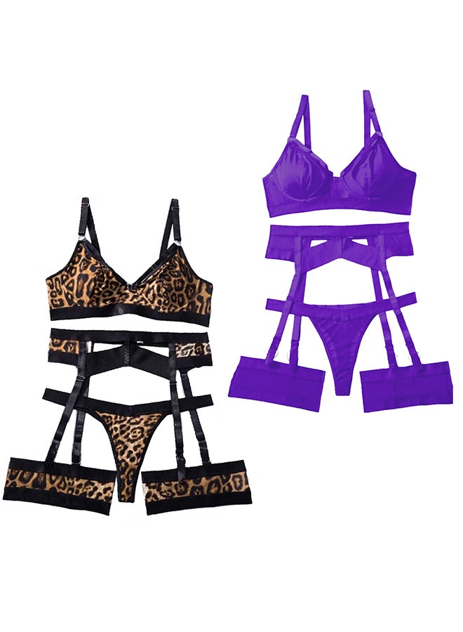MARGOUN 2 Pack Small Size Women Sheer Mesh Garter Lingerie Set Strappy Teddy Babydoll Bra and Panty with Leg Ring 4 Piece Lingerie Set - Image 2