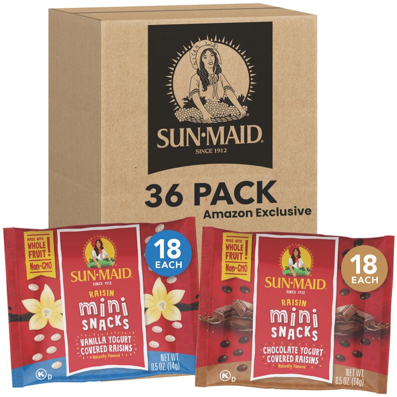 SunMaid Vanilla  Chocolate Yogurt Coated Raisins Variety Pack  36 Pack 05 oz Mini SnackSize Bag  Yogurt Covered Dried Fruit Snacks Amazon Exclusive - Image 3