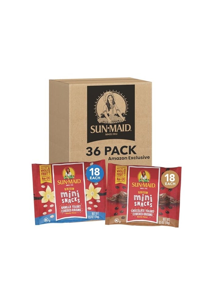 SunMaid Vanilla  Chocolate Yogurt Coated Raisins Variety Pack  36 Pack 05 oz Mini SnackSize Bag  Yogurt Covered Dried Fruit Snacks Amazon Exclusive - Image 1