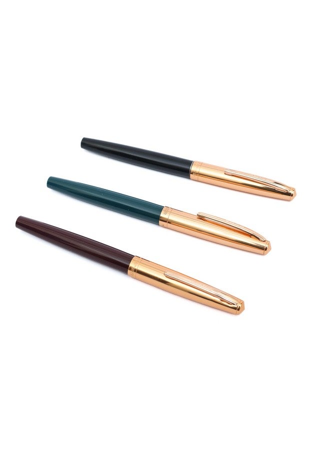 Gold Leaf GOLD LEAF Hero Pen 330 Original Fountain Ink Pen Iridium Tipped Fine Nib Gold Cap Black Green Maroon - Set of 3  - Image 3