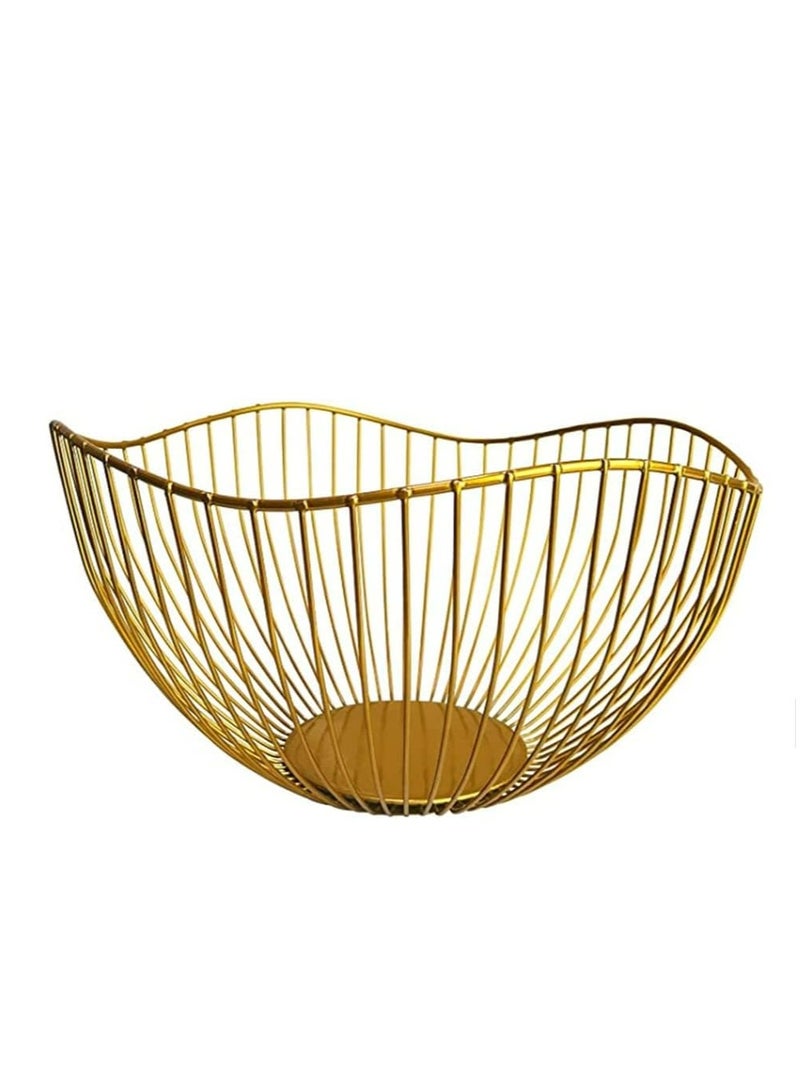 إسكدنيا وعاء فواكه وخضروات معدني ذهبي كبير متموج لطاولة المطبخ - Image 1