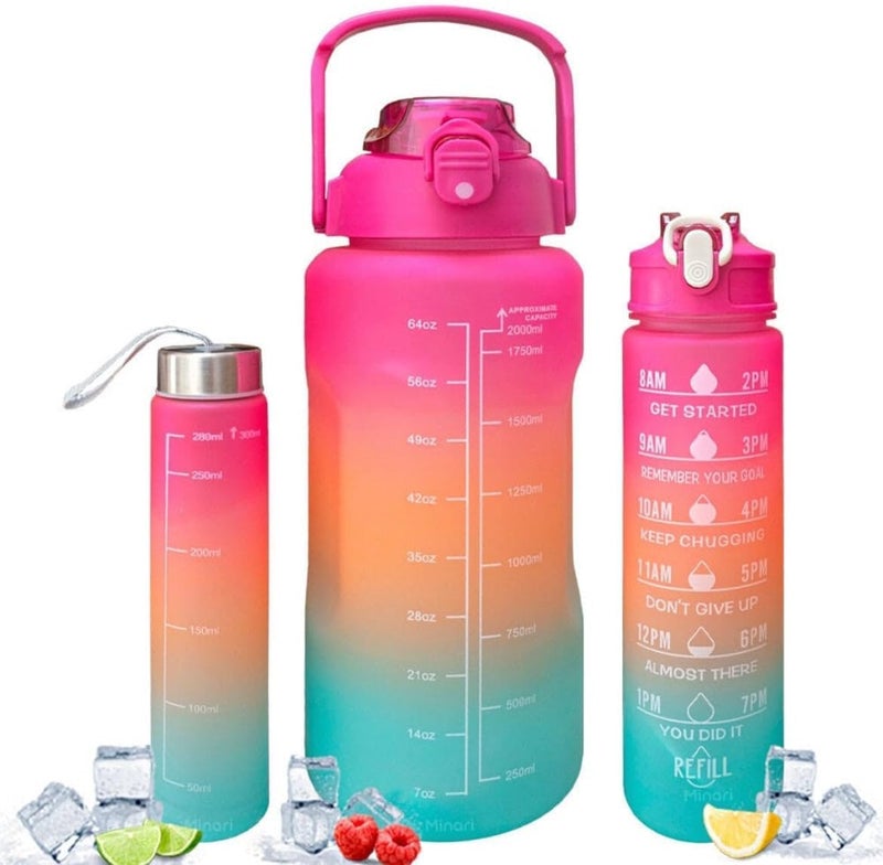 Gnanex Motivational Water Bottle Set of 3 Leakproof Durable Sipper Water bottle for office School Gallon Water bottle for gym Multicolor Set of 3 - Image 2