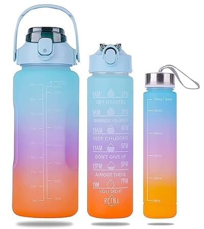 Gnanex Motivational Water Bottle Set of 3 Leakproof Durable Sipper Water bottle for office School Gallon Water bottle for gym Multicolor Set of 3 - Image 1