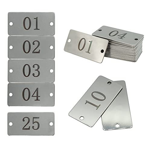 StayMax Stainless Steel Rectangle Numbered Tags with Two Holes 1 Inch x 2 Inch (1-25) - Image 1