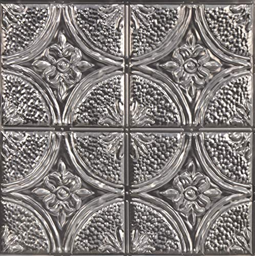 InHome NH3922 Camden Antique Silver Faux Tin Peel & Stick Backsplash Tiles, Metallic, 10 inch x 10 inch - Image 1