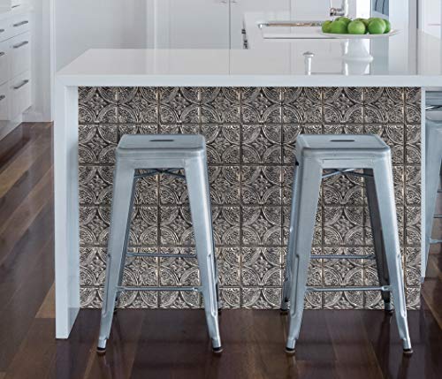 InHome NH3922 Camden Antique Silver Faux Tin Peel & Stick Backsplash Tiles, Metallic, 10 inch x 10 inch - Image 4