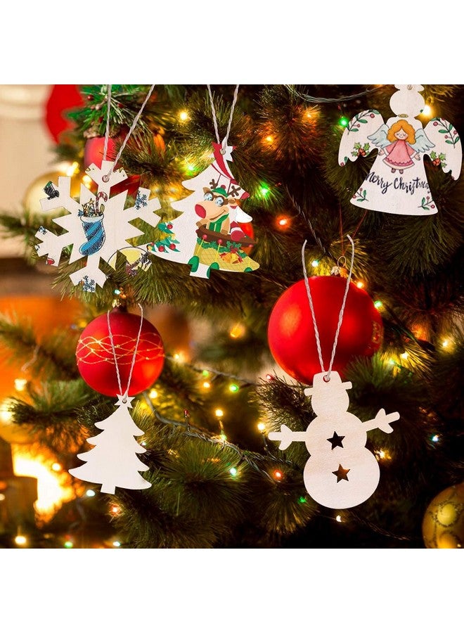 ماكس فن مجموعة من 100 قطعة من زينة عيد الميلاد الخشبية من ماكس فن، دوائر خشبية غير مكتملة ومثقوبة مسبقًا، مناسبة للحرف اليدوية وقطع مركزية وديكورات معلقة للعطلات في 10 أشكال - Image 5