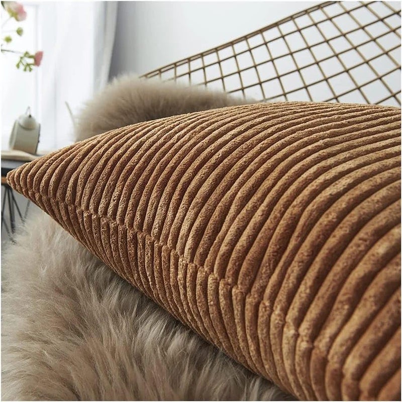 Guffaw/ Corduroy/Stripped/Luxury Cushion Covers Standard Size 16"X16" INCHES (Light Brown) (5) - Image 3