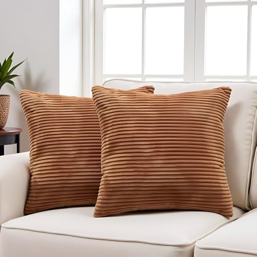 Guffaw/ Corduroy/Stripped/Luxury Cushion Covers Standard Size 16"X16" INCHES (Light Brown) (5) - Image 5