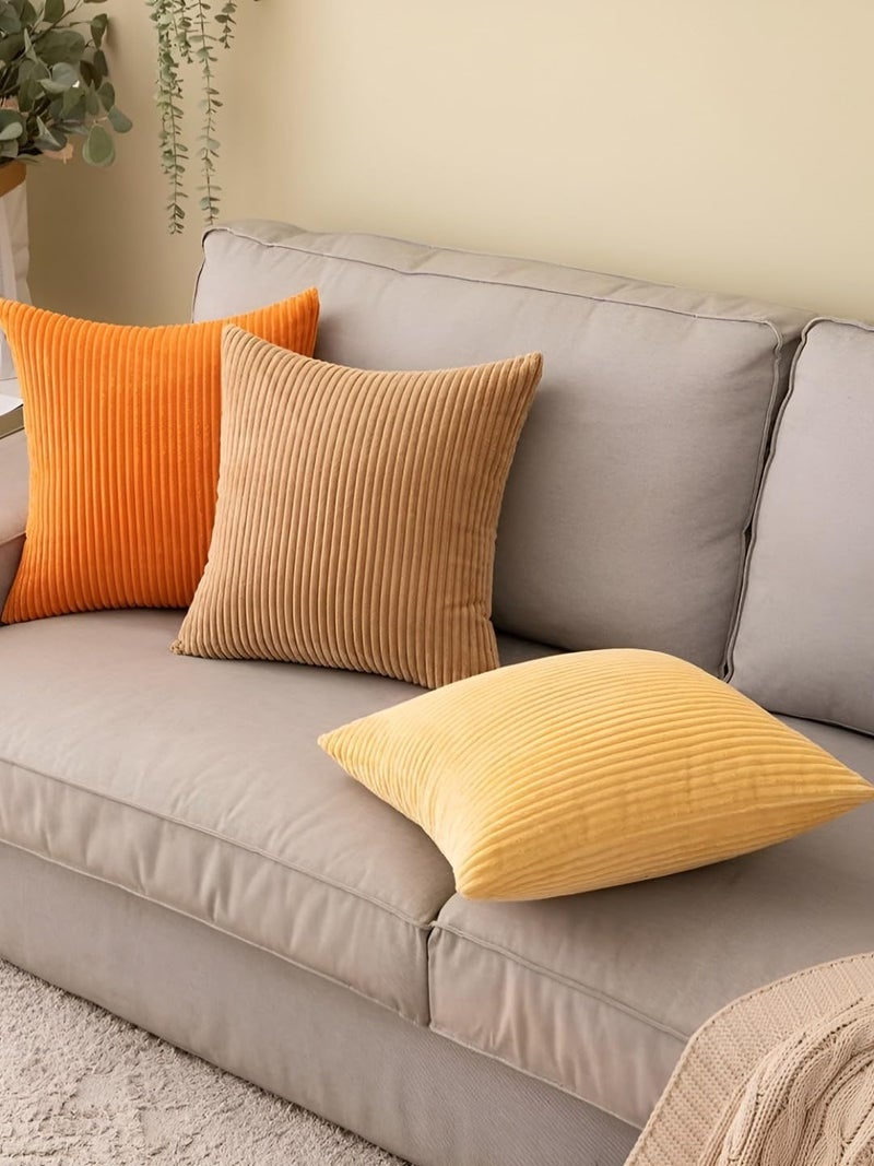 Guffaw/ Corduroy/Stripped/Luxury Cushion Covers Standard Size 16"X16" INCHES (Light Brown) (5) - Image 4