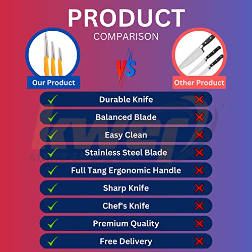 KWER Knife for Kitchen with Super Cutting Blade of Knife for Kitchen Items Kitchen Accessories Gadgets Chef Knife Stainless Steel Knife Pack of 3 Yellow Colour - Image 2