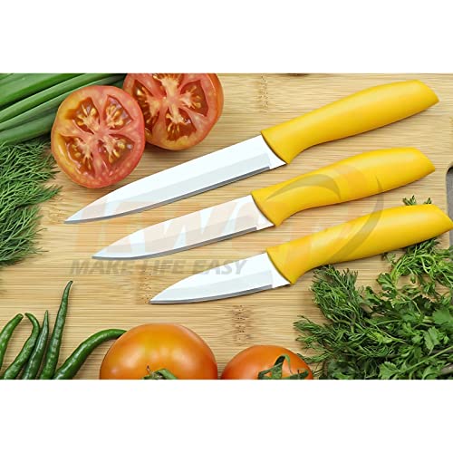 KWER Knife for Kitchen with Super Cutting Blade of Knife for Kitchen Items Kitchen Accessories Gadgets Chef Knife Stainless Steel Knife Pack of 3 Yellow Colour - Image 3