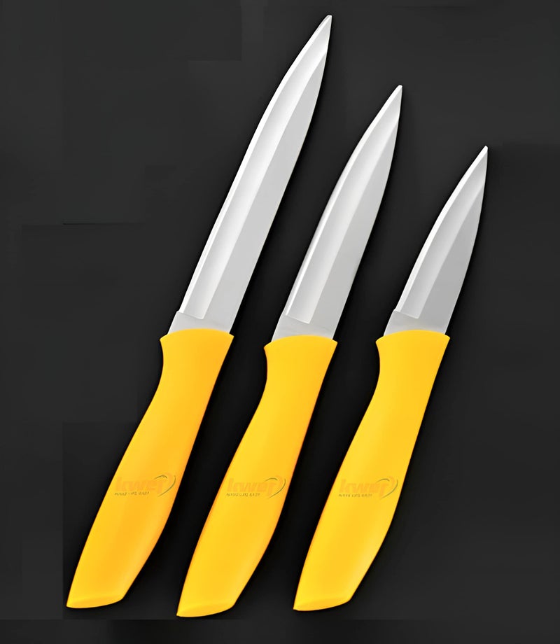 KWER Knife for Kitchen with Super Cutting Blade of Knife for Kitchen Items Kitchen Accessories Gadgets Chef Knife Stainless Steel Knife Pack of 3 Yellow Colour - Image 1