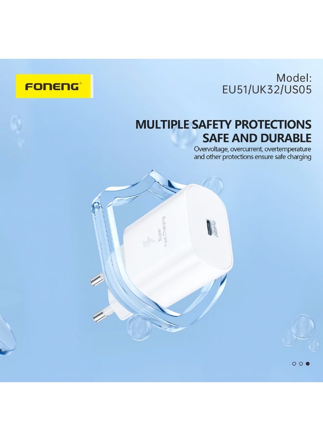 فونينج شاحنFONENG EU51 شحن سريع PD 25W‏ – تقنية GaN نيتريد الغاليوم – منفذ Type-C مع دعم بروتوكولات شحن متعددة وأمان ذكي - Image 2