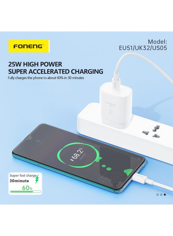 فونينج شاحنFONENG EU51 شحن سريع PD 25W‏ – تقنية GaN نيتريد الغاليوم – منفذ Type-C مع دعم بروتوكولات شحن متعددة وأمان ذكي - Image 3