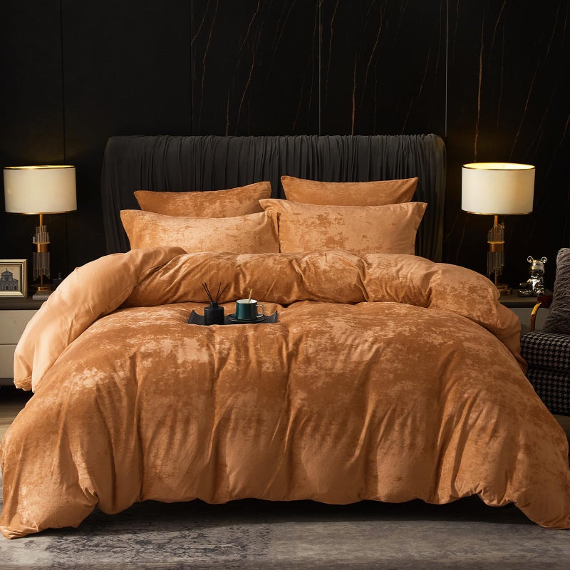 PHF مجموعة أغطية لحاف PHF من المخمل الحقيقي بحجم كوين 3 قطع غطاء لحاف فائق النعومة وقابل للتنفس مجموعة غطاء لحاف فاخرة مريحة من الفلانيل مع أغطية وسائد مجموعة سرير 90"" x 90"" سكر بني - Image 1