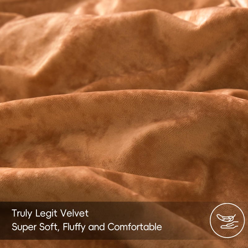 PHF مجموعة أغطية لحاف PHF من المخمل الحقيقي بحجم كوين 3 قطع غطاء لحاف فائق النعومة وقابل للتنفس مجموعة غطاء لحاف فاخرة مريحة من الفلانيل مع أغطية وسائد مجموعة سرير 90"" x 90"" سكر بني - Image 4