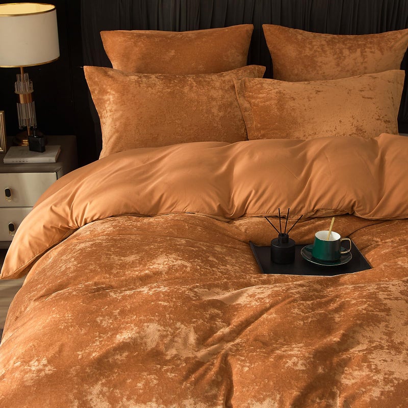 PHF مجموعة أغطية لحاف PHF من المخمل الحقيقي بحجم كوين 3 قطع غطاء لحاف فائق النعومة وقابل للتنفس مجموعة غطاء لحاف فاخرة مريحة من الفلانيل مع أغطية وسائد مجموعة سرير 90"" x 90"" سكر بني - Image 3