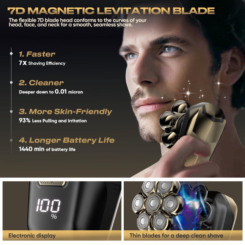 umither Electric Shaver for Women, Electric Razor with 7D Magnetic Shaver Heads, Wet Dry Waterproof Bald Head Trimmer Kit for Women & Men, Nose Ear Hair Trimmer, USB Rechargeable Clippers, Purple - Image 3