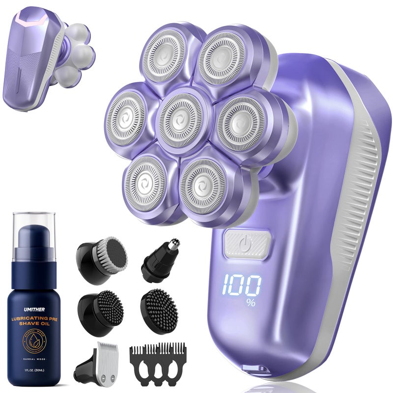 umither Electric Shaver for Women, Electric Razor with 7D Magnetic Shaver Heads, Wet Dry Waterproof Bald Head Trimmer Kit for Women & Men, Nose Ear Hair Trimmer, USB Rechargeable Clippers, Purple - Image 1
