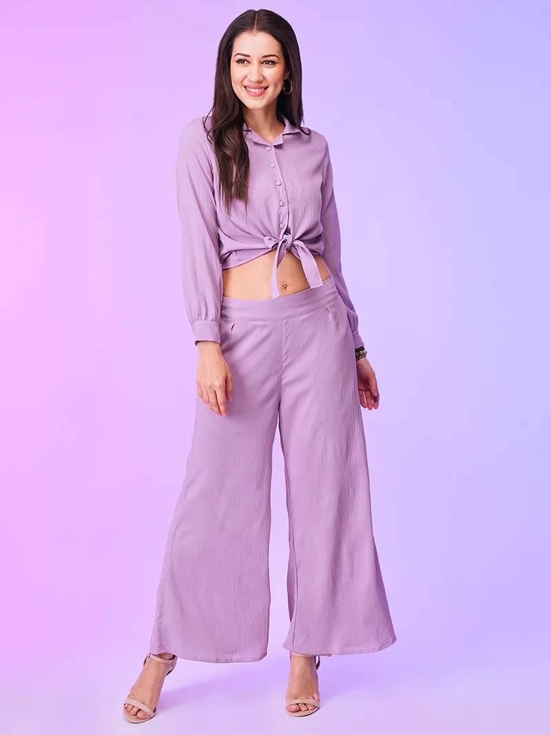 globus Women Front Tie Up Crop Top & Palazzos Co-Ords