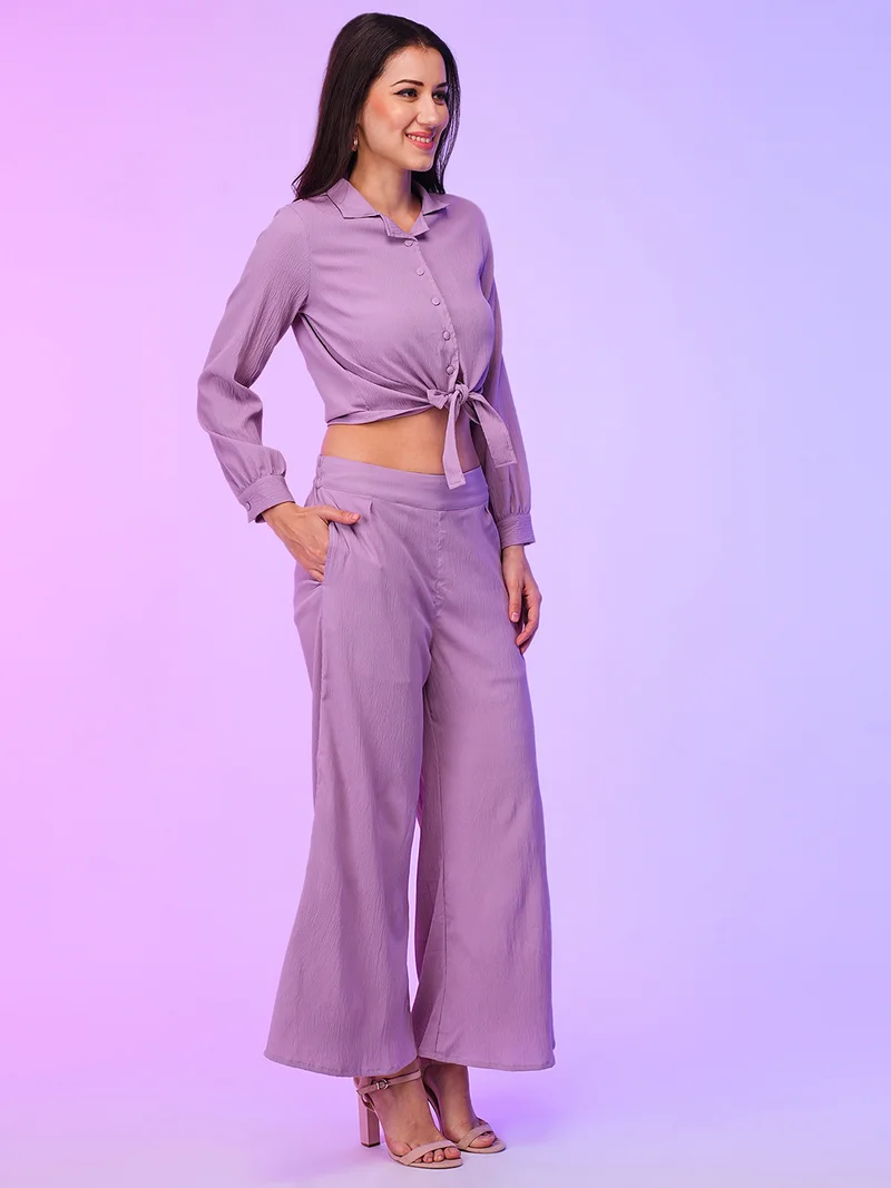 globus Women Front Tie Up Crop Top & Palazzos Co-Ords