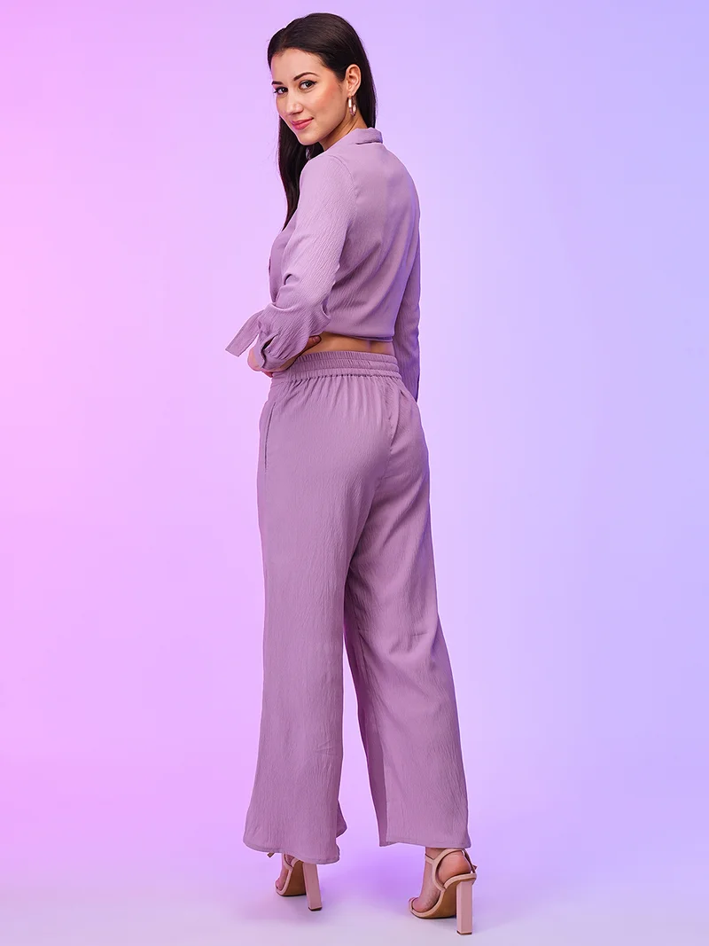 globus Women Front Tie Up Crop Top & Palazzos Co-Ords