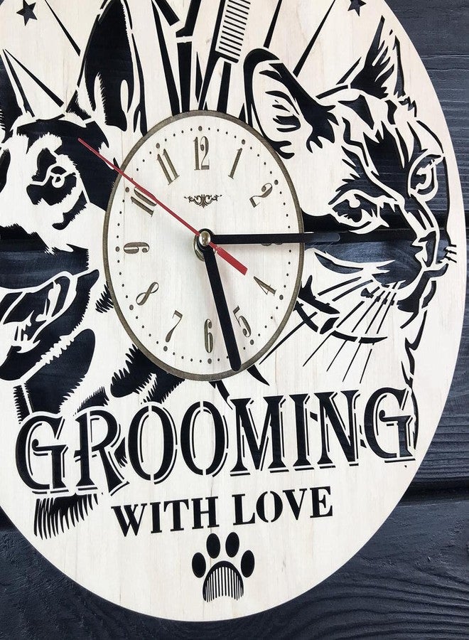 NABSTER Pet Grooming Wall Clock Wood Home Grooming Salon Decor Gifts Dog Grooming Art Kitchen Living Room Christmas Birthday Pet Grooming Clock - 12 Inch / 30 Cm - Image 4