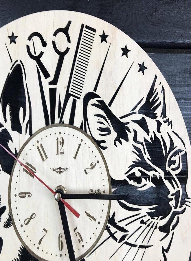 NABSTER Pet Grooming Wall Clock Wood Home Grooming Salon Decor Gifts Dog Grooming Art Kitchen Living Room Christmas Birthday Pet Grooming Clock - 12 Inch / 30 Cm - Image 5