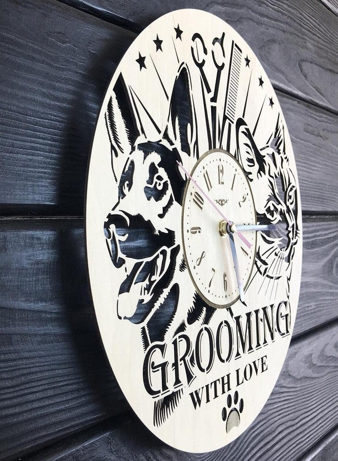 NABSTER Pet Grooming Wall Clock Wood Home Grooming Salon Decor Gifts Dog Grooming Art Kitchen Living Room Christmas Birthday Pet Grooming Clock - 12 Inch / 30 Cm - Image 2