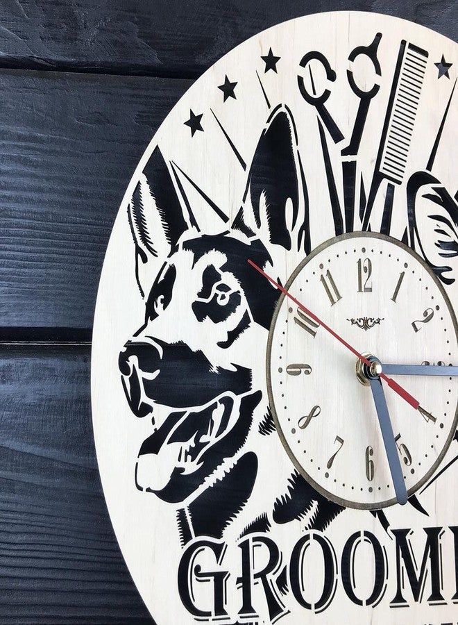 NABSTER Pet Grooming Wall Clock Wood Home Grooming Salon Decor Gifts Dog Grooming Art Kitchen Living Room Christmas Birthday Pet Grooming Clock - 12 Inch / 30 Cm - Image 3