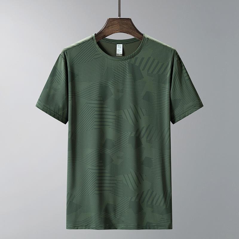 Men'S Printed High Elastic Ice Silk T-Shirt Summer Thin Breathable Sweat-Absorbent Half Sleeve Bottoming Shirt Plus Size Loose Short Sleeve - Image 1