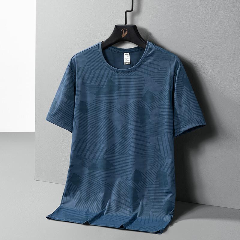 Men'S Printed High Elastic Ice Silk T-Shirt Summer Thin Breathable Sweat-Absorbent Half Sleeve Bottoming Shirt Plus Size Loose Short Sleeve - Image 5