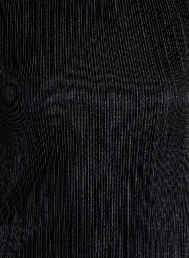 trendyol Black A-Cut Lined Pleated Knitted Short Elegant Evening Dress TPRSS24EL00068  - Image 5