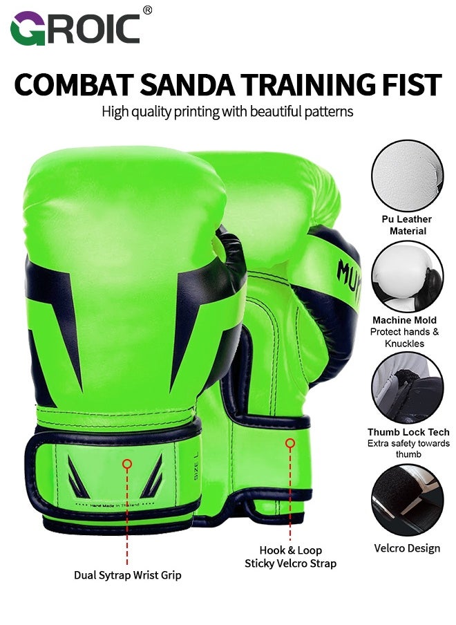 GROIC 12OZ Boxing Gloves PU Leather,Kickboxing MMA Sparring Training, Advanced TAKKA Closure, Padding, Punch Bags Speed Ball Focus Pads Workout (Green)  - Image 1