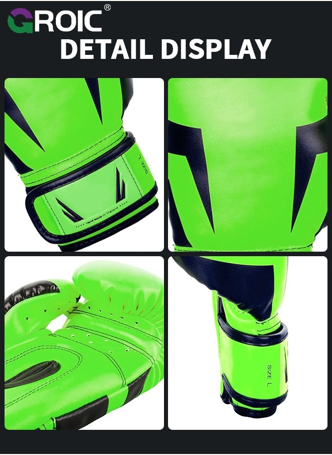 GROIC 12OZ Boxing Gloves PU Leather,Kickboxing MMA Sparring Training, Advanced TAKKA Closure, Padding, Punch Bags Speed Ball Focus Pads Workout (Green)  - Image 3