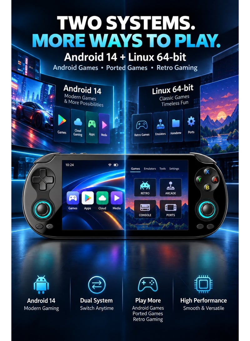 ANBERNIC RG VITA Pro Portable Handheld Gaming Console, 5.5-Inch FHD IPS Touchscreen, RK3576 Octa-Core, Android 14 & Linux 64-Bit, 4GB+64GB, 3D Hall Joysticks, Wi-Fi 6, Bluetooth 5.2, 5000mAh, Black - Image 4