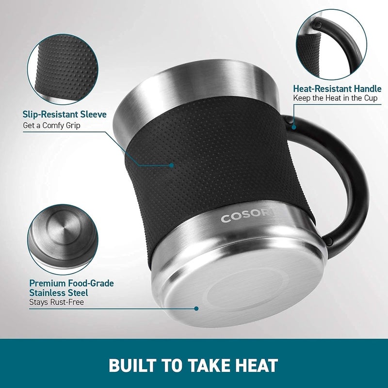 COSORI Coffee Mug Warmer & Mug Set for Desk, Cup Heater, Office & Christmas Gifts, 1°F Precise Temperature Control, Touch Tech & LCD Digital Display (77-194℉), 304 Stainless Steel, Silver/Black - Image 4