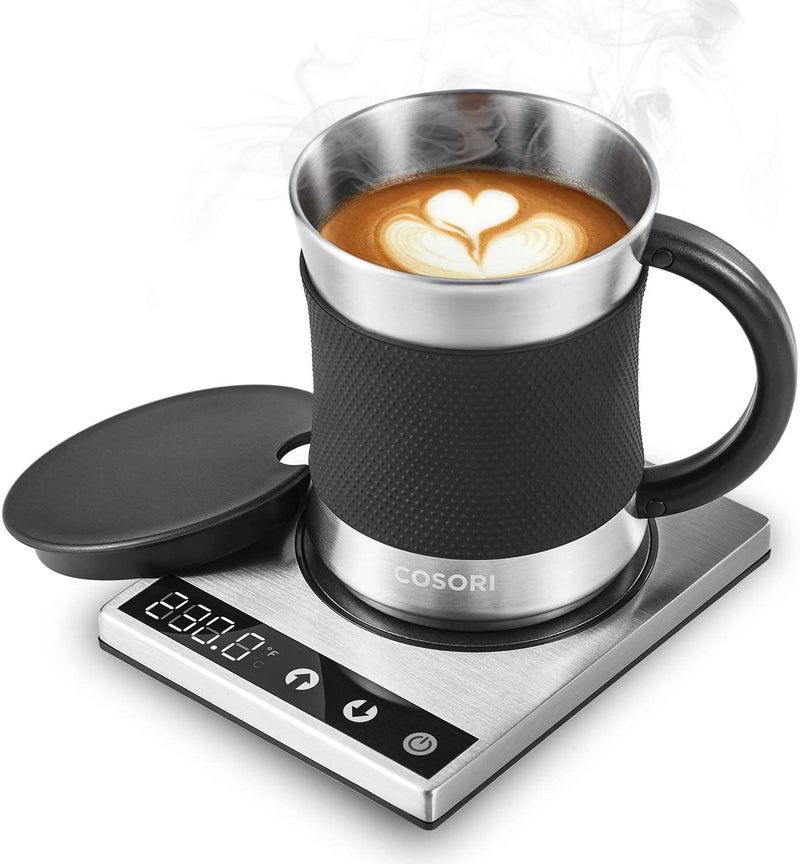 COSORI Coffee Mug Warmer & Mug Set for Desk, Cup Heater, Office & Christmas Gifts, 1°F Precise Temperature Control, Touch Tech & LCD Digital Display (77-194℉), 304 Stainless Steel, Silver/Black - Image 1