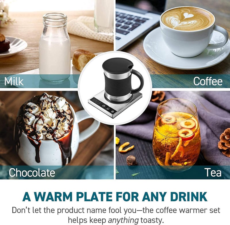 COSORI Coffee Mug Warmer & Mug Set for Desk, Cup Heater, Office & Christmas Gifts, 1°F Precise Temperature Control, Touch Tech & LCD Digital Display (77-194℉), 304 Stainless Steel, Silver/Black - Image 2