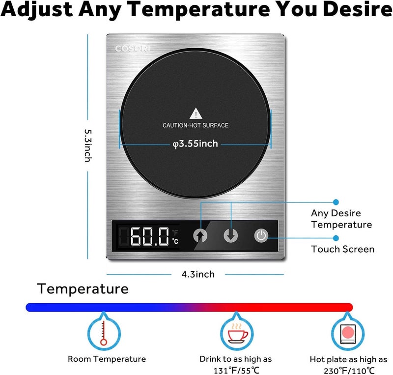 COSORI Coffee Mug Warmer & Mug Set for Desk, Cup Heater, Office & Christmas Gifts, 1°F Precise Temperature Control, Touch Tech & LCD Digital Display (77-194℉), 304 Stainless Steel, Silver/Black - Image 3