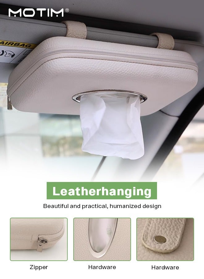 Motim 1 Pcs Car Tissue Holder Sun Visor Tissue Holder Zipper Car Visor PU Leather Tissue Case And 1 Pcs Sunglass Holder for Car Visor Magnet Adsorbed Sunglasses Holder Clip Leather Quality  - Image 2