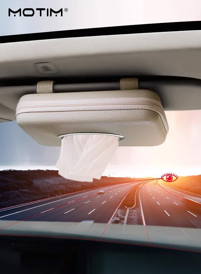 Motim 1 Pcs Car Tissue Holder Sun Visor Tissue Holder Zipper Car Visor PU Leather Tissue Case And 1 Pcs Sunglass Holder for Car Visor Magnet Adsorbed Sunglasses Holder Clip Leather Quality  - Image 5