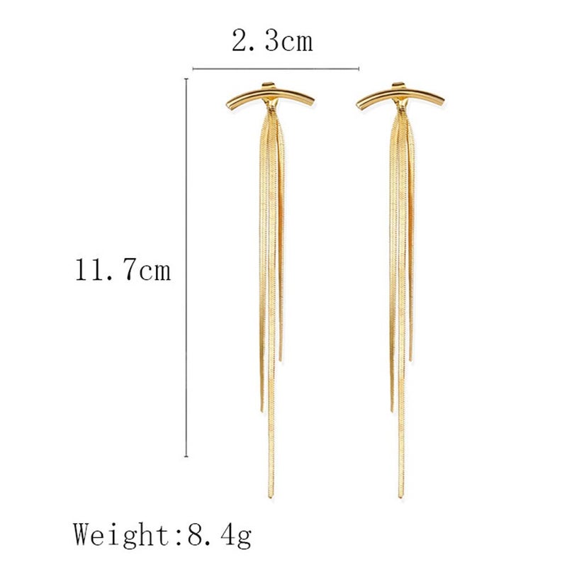 FUTIMELY Long Tassel Dangle Drop Earrings for Woman,Silver/Gold Punk Sleek Metal Chain Earrings Wedding Bridesmaid Jewelry (3:Gold) - Image 2