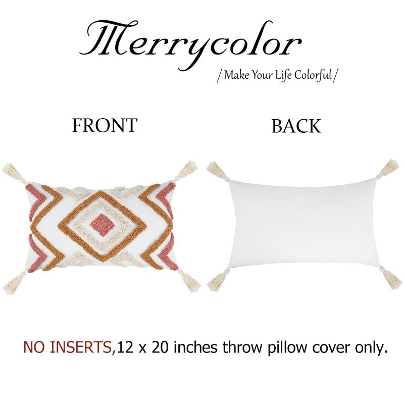 Merrycolor Boho Tufted Decorative Throw Pillow Covers (Orange and Pink, 20" x 12" (Pack of 1)) - Image 5