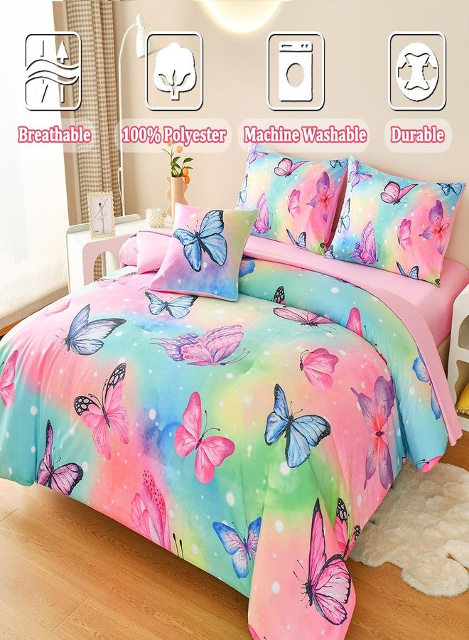 Tasselily 6 Pcs Bed in A Bag Full Comforter Set for Girls,Pink Butterfly Bedding,Butterfly Comforter Sets with Sheets for Kids Teens - Image 3