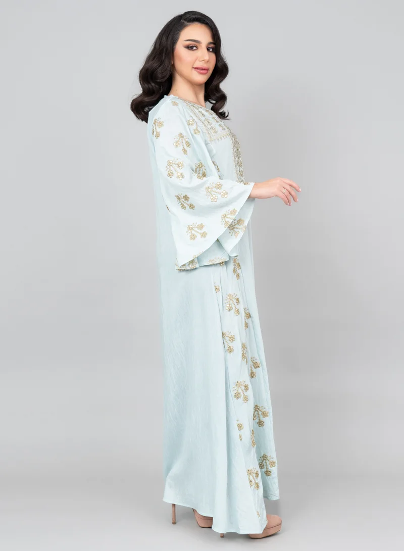 اكسا جلابية مطرزة فخمة IK1019 ازرق