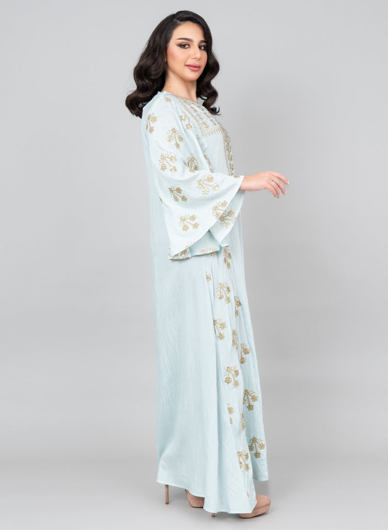 اكسا جلابية مطرزة مشعة زرقاء - Image 3